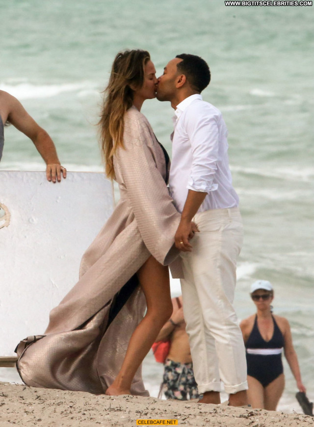 Chrissy Teigen Miami Beach Posing Hot Photoshoot Beach Celebrity